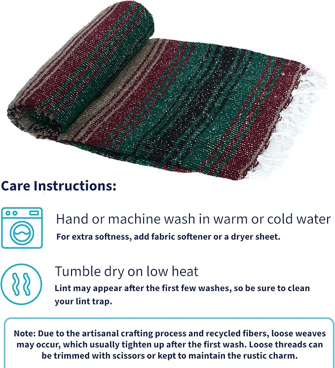 La Montana Mexican Blankets and Throws 4 Pack 74x50 - Made in Mexico Lightweight Yoga Blanket for Schools Studios Outdoors Camping Picnic Decor - Washable Mocha/Burgundy/Forest Green