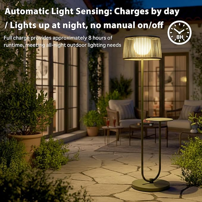 EcoGreen U-Shaped Solar Coffee Table Lamp – 21×14×55 Inch Modern Outdoor Standing Lamp Solar Powered 8H Warm Glow Waterproof for Porch Balcony Garden Poolside &amp Patio (Green Single Pack)