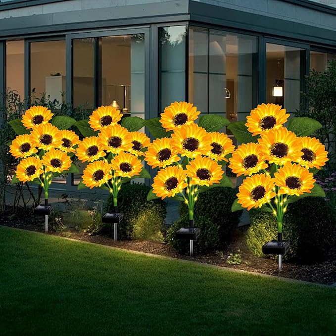 Solar Garden Lights Outdoor 6 Pack Sunflower Lights with 36 Sunflower Waterproof 60 Led Garden Fall Decor Gifts for Mom Grandma Decorative Solar Flowers for Pathway Patio Yard Flowerbed Decoration