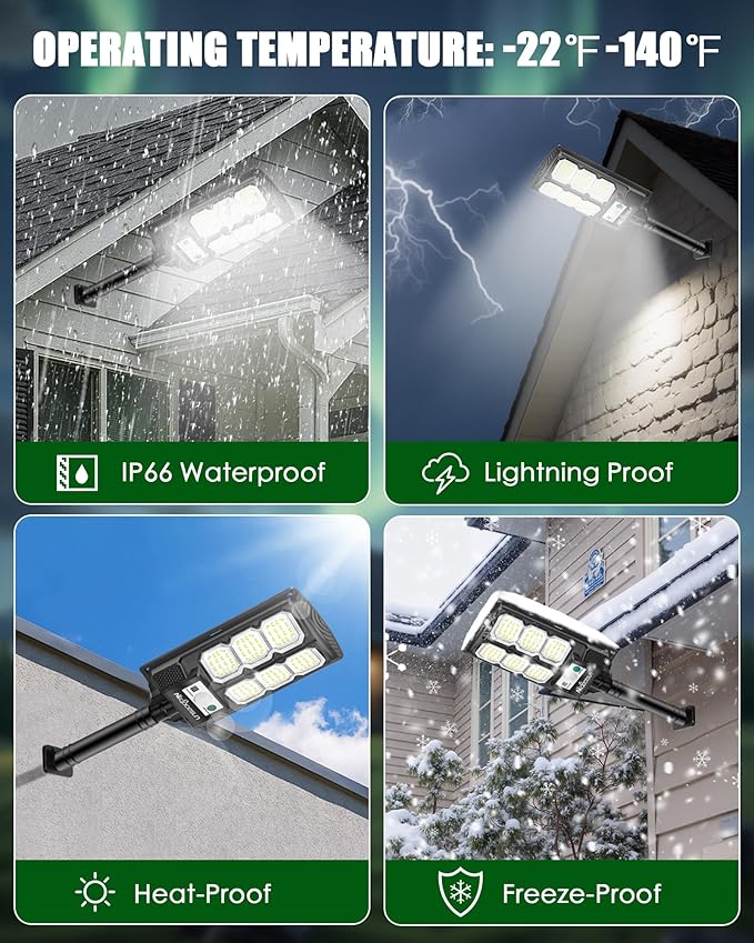 Solar Street Lights Outdoor 5000LM 6500K Solar Lights IP66 Waterproof with Motion Sensor &amp Dusk to Dawn led Solared Street Light Easy Installation Pack of 4
