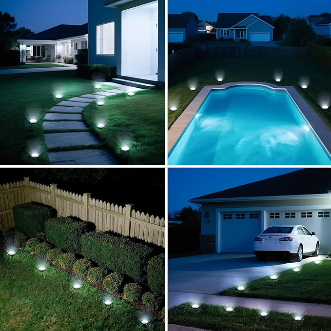 Mini Solar Ground Lights 12 Pack Solar Lights Outdoor Waterproof Upgraded LED Flat Landscape Lighting for Outside Pathway Garden Patio Yard DrivewayCold White