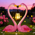 Outdoor Solar Lights Waterproof Garden Kissing Flamingo Heart Decoration with LED Decoration for Flamingo Themed Party Favors Lover Gifts Yard Patio Pathway Lawn Courtyard Centerpiece Decor