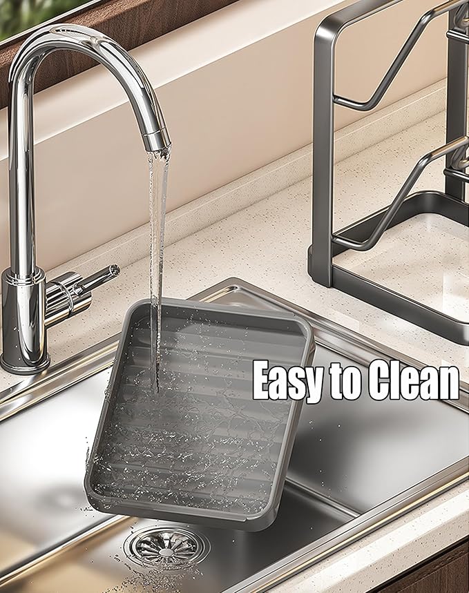 Kitchen Pot Lid Storage Rack with Drip Tray - Lid Holder Organizer While Cooking with U-Shaped Racks for Countertop - Prevent the Pot Lid from Slipping and Oil from Splattering