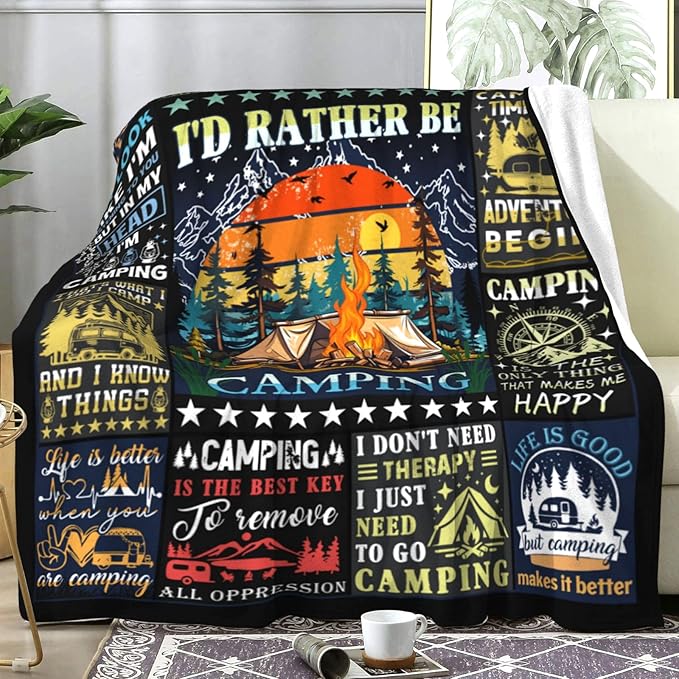 Camping Blanket Gift for Men or WomanCamping Stuff Camping Lovers thorw Blankets for Camper OutdoorGifts for Campers on Birthday Christmas Thanksgiving 80x60