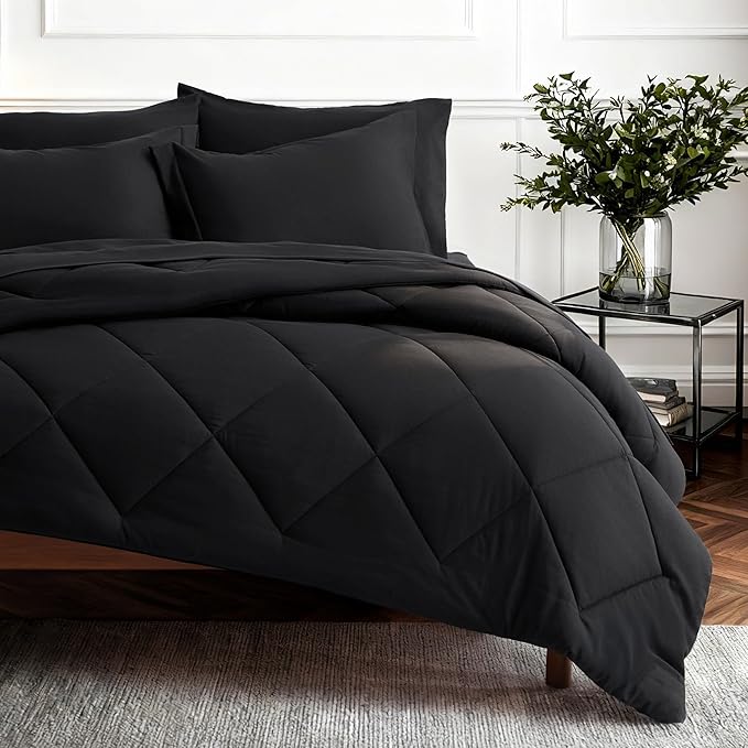 Bedsure Premium Series 7 Piece Black Full Comforter Set Goose Down Alternative All Season Medium Warmth Soft Hotel Luxury Bed in a Bag Safe for Sensitive Skin Includes Sheets Pillowcases &amp Sh