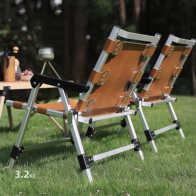 Outdoor Folding Camping ChairLeather Canvas Picnic Lawn Chairs Lightweight Comfortable Director Chair for Storage and TravelB57x54x68cm(D-57x54x68cm(22x21x27inch))