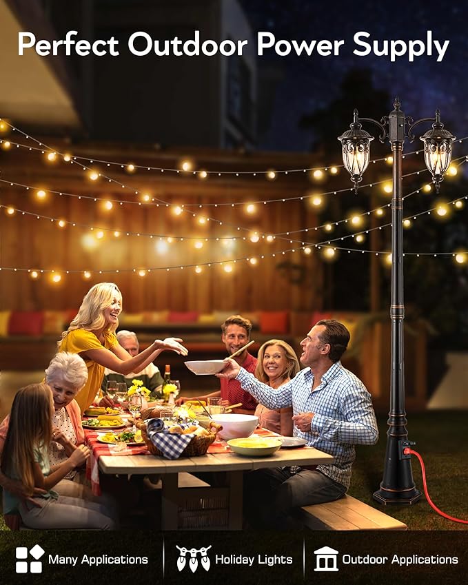 VIANIS Outdoor Lamp Post Light Fixture with Outlet 2-Head Bronze Dusk to Dawn Outdoor Post Lights Aluminum Light Poles for Outside with Seed Glass Street Light for Garden Hardwired