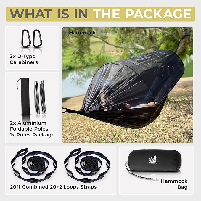 Miztli Camping Hammock -Portable Hammock w/Spacious Net &amp Tree Straps w/Adjustable Loops Double and Single Hammock for Outdoor Indoor Hiking and Travel