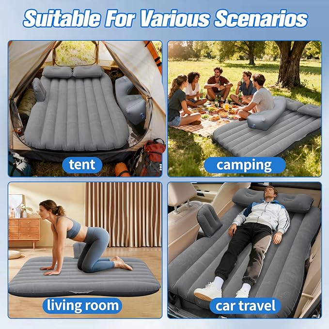 Inflatable Car Air Mattress Back Seat Bed with Air Pump55 x 35 Portable Thickened Car Travel Camping Sleeping Air Mattress Blow Up Bed for Car Universal SUV