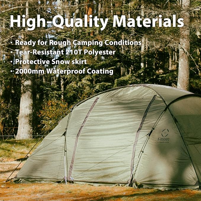 S'More Glamping Tent with Porch 2/3/4/5/6 Person Durable Weatherproof Camping Tent Large Family Tent with Room Divider Easy Setup Tent with Screen Room