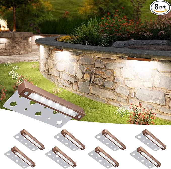 VOLISUN 8 Pack 7 Inch Retaining Wall Lights Waterproof LED Hardscape Lighting Cuttable Low Voltage Landscape Lighting 12V Paver Lights 3W Outdoor Step Lights 5000K Daylight ETL
