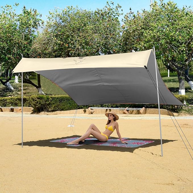 Cactus Desert Landscape Beach Tent Sun Shelter 9.2' x 10.5' Beach Canopy with 4 Sandbags 4 Stability Poles Sand Shovels - Tent Canopy for Beach Camping Fishing Picnics