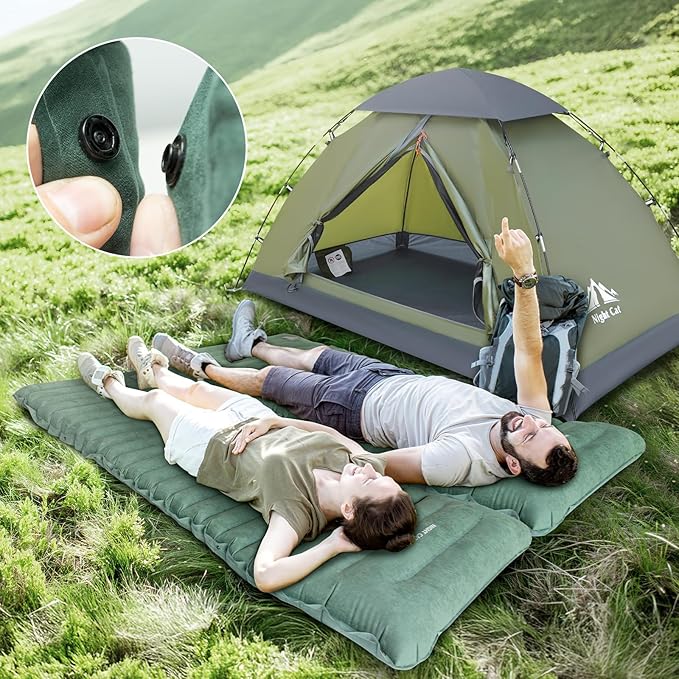 Night Cat Camping Sleeping Pad: Lightweight Backpacking Inflatable Sleeping Mat with Internal Pillow &amp Foot Pump
