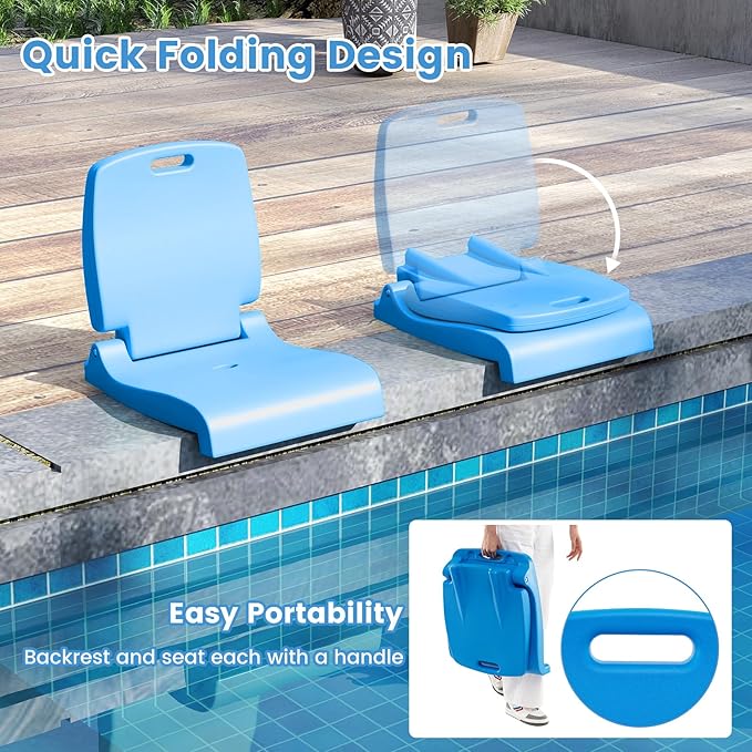 Goplus Poolside Chair for Edge of Pool Foldable Portable Flip Seat w/Back Support &amp 2 Handles Lightweight Outdoor Camping Chair for Stadium Tailgating Fishing Boats Beach (Blue 1 Pack)