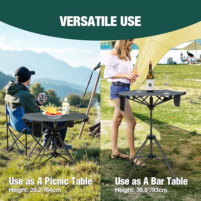 Extra Tall Folding Chairs &amp Adjustable Height Folding Table Set Portable Outdoor Bar Table &amp Foldable Director Chairs with Makeup Pocket for BackyardBeachTravel with Storage Bag