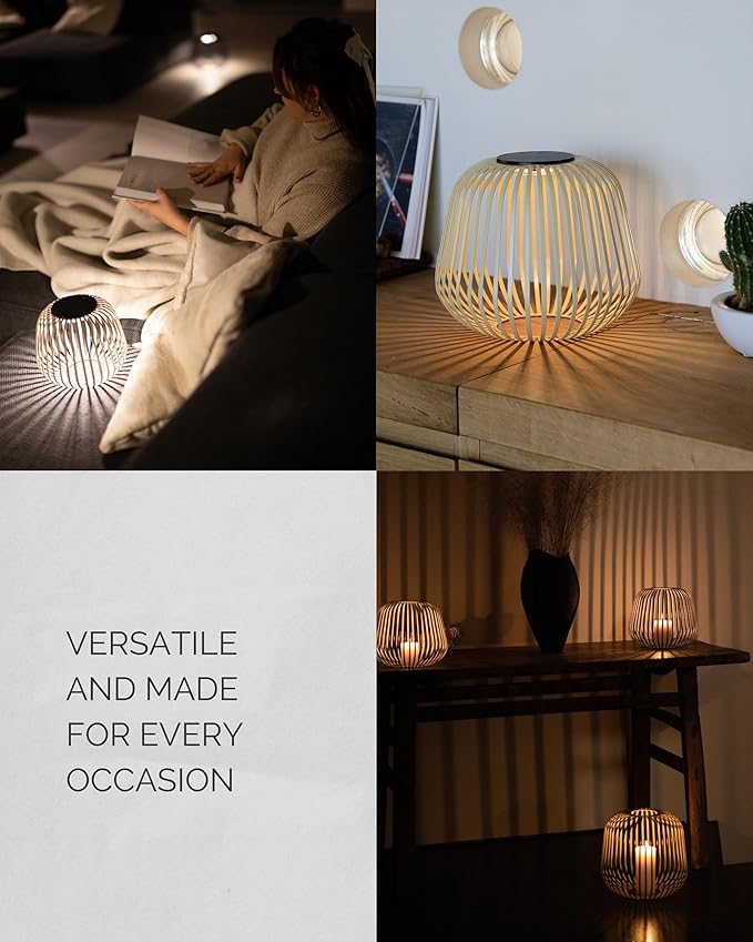 LUUK Studio Solis Wireless Solar LED Ambient Lamp Warm White Indoor Outdoor Cordless Lighting Rust-Resistant Ideal for Patio Garden Bedroom USB-C Rechargeable Soft Cozy Style Sand Size M