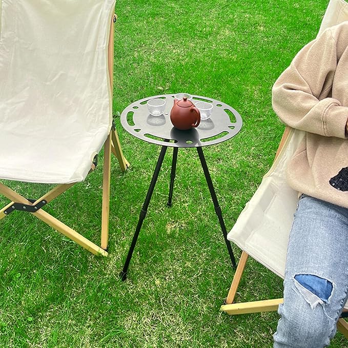 Topyond Folding Camping Table Portable Height Adjustable Outdoor Small Round Table Lightweight Aluminum Alloy Beach Table for Travel and Camping