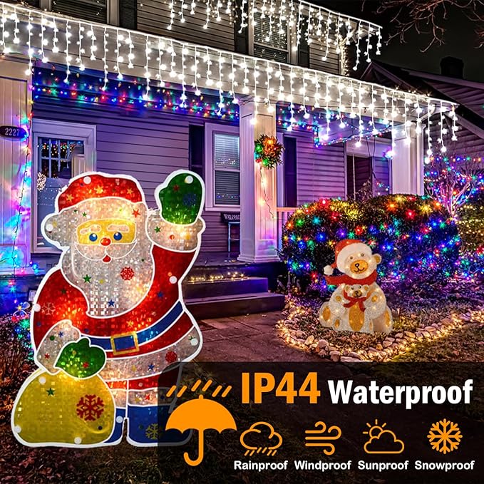 Heceltt White Christmas Lights Outdoor 49FT 480 LED Ice Lights for Outside with 90 Drops Clear Wire 8 Modes Timer Plug in Waterproof for Holiday Eaves Yard Roof Party Christmas Decoration