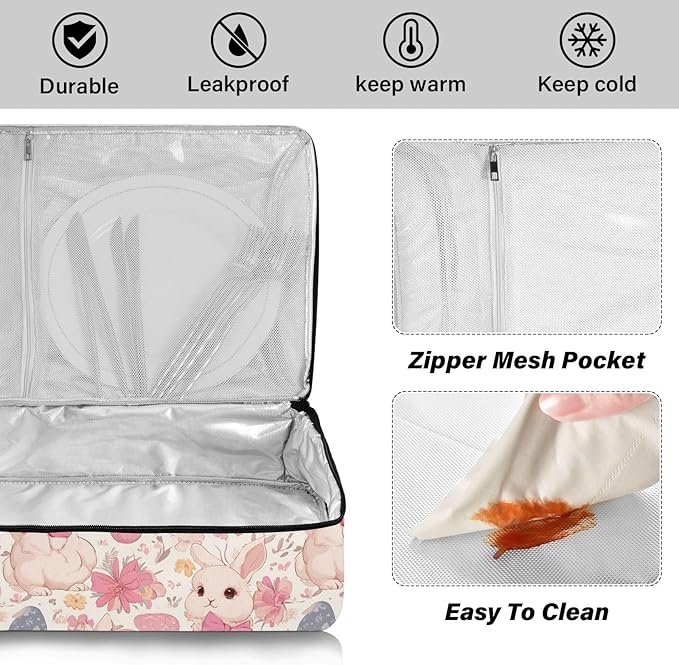 Casserole Carrier Lovely Bunnies PatternInsulated Casserole Carrier for Hot or Cold Food Thermal Lunch Tote for Potluck Parties Picnic Beach Fits 9 x 13 Inches Baking Dish