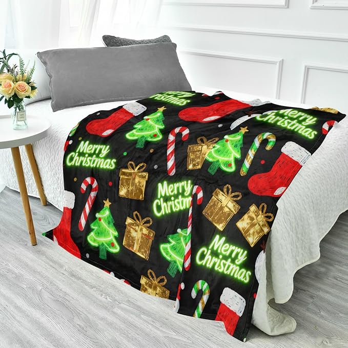 Merry Christmas Snowflakes Lightweight Fuzzy Comfy Blankets for Adults Throw Covers for Living Room Sofa BedParty 50x70 Inches