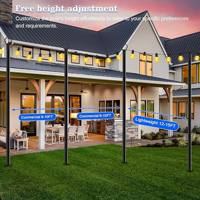 SINLEY 4 Pack String Light Poles10 Ft Metal Poles with Fork for Outdoor String LightsOutdoor Light Poles with ForkPoles/Post/Stand for OutsidePatioDeckBackyardGarden WeddingParty