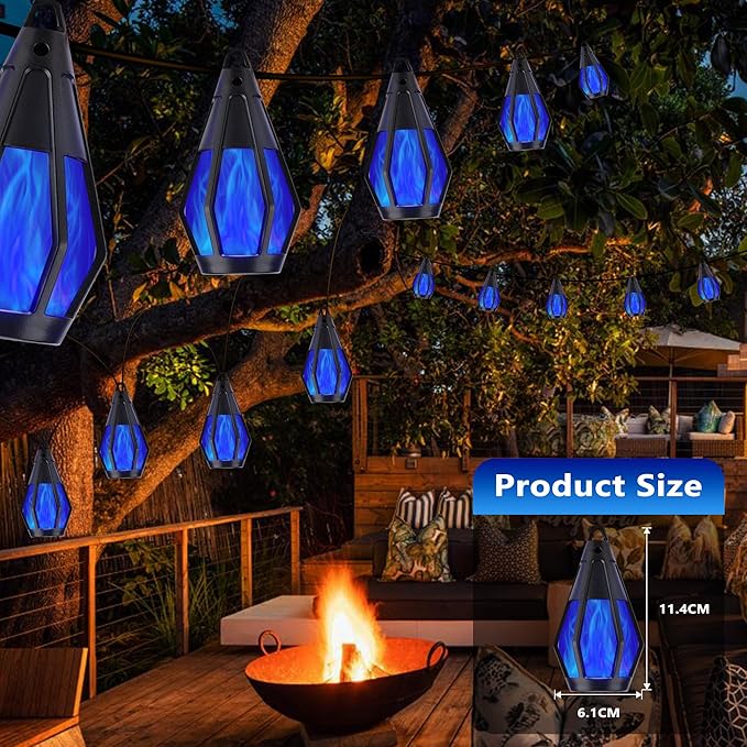 Solar String Lights for Outside 21Ft Solar Patio Lights with 10 Flickering Flame Light Bulbs Waterproof Blue Solar Powered Outdoor Lights for Garden Yard Patio Gazebo Bistro Cafe Porch Party Decor