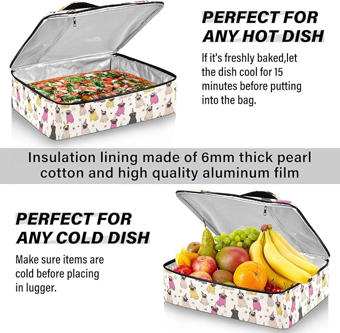 Casserole Carrier Loveliness Dog PatternInsulated Casserole Carrier for Hot or Cold Food Thermal Lunch Tote for Potluck Parties Picnic Beach Fits 9 x 13 Inches Baking Dish