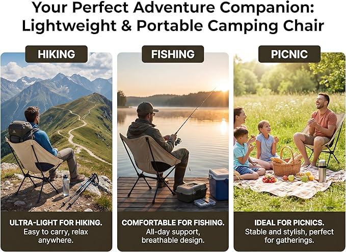 Toucans Camping Chair Portable Backpacking Chair - Ultralight Folding Chair - Compact Lightweight Foldable Chairs for Hiking Mountaineering Beach (Beige)