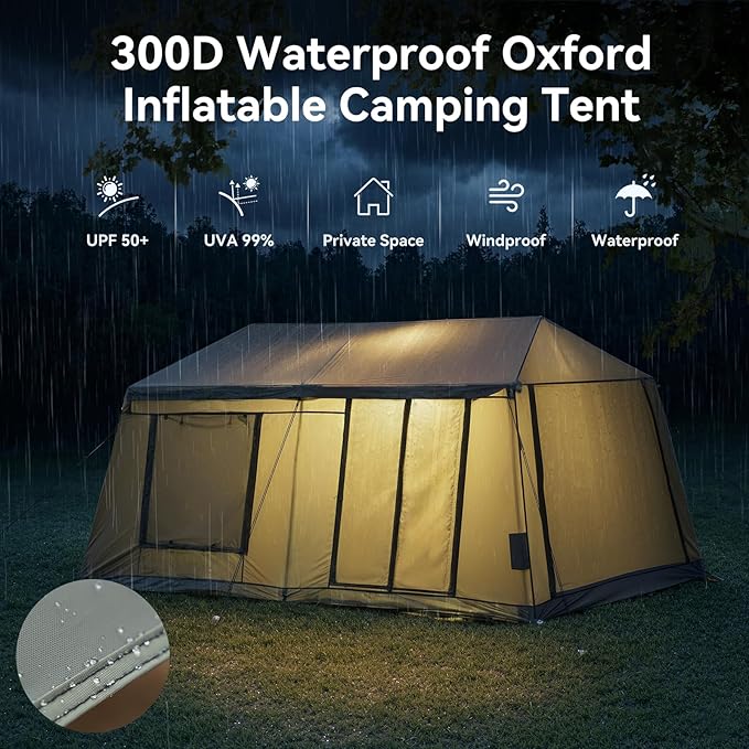 Inflatable Blow Up Tents for CampingWaterproof Oxford Hot Tent with Manual PumpSpacious Easy Setup Inflatable Camping Air Tent for Family Glamping