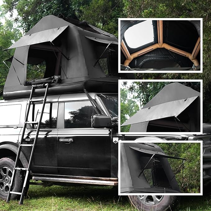 Naturne Rooftop Tent Overland Water Camping Tent with Ladder Inflatable Waterproof Roof Top for SUV Jeep Bronco Off-Road Vehicle Soft Cover Multifunctional 2-3 Person