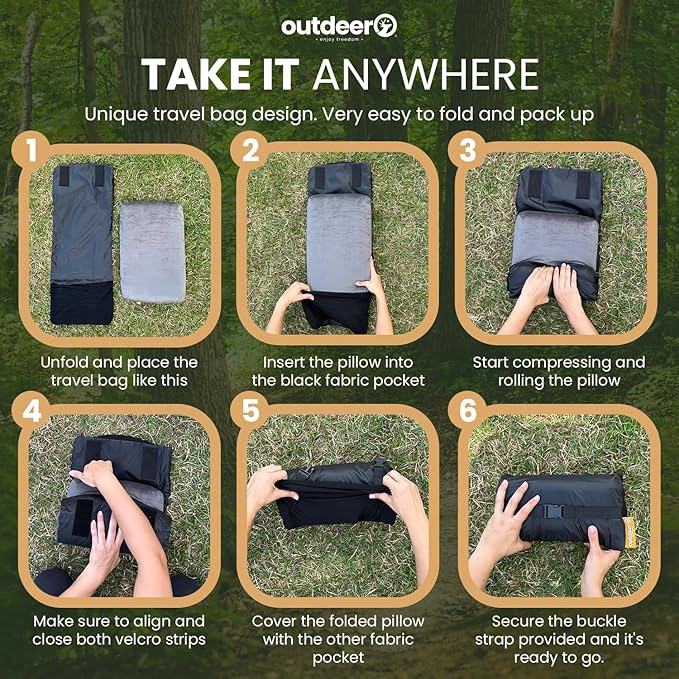Camping Pillow Compressible Memory Foam Travel &amp Camp Pillow for Sleeping Bag with Washable Fleece Pillowcase &amp Portable Storage Bag Lightweight Easy Carry for Outdoors Backpacking Pillow