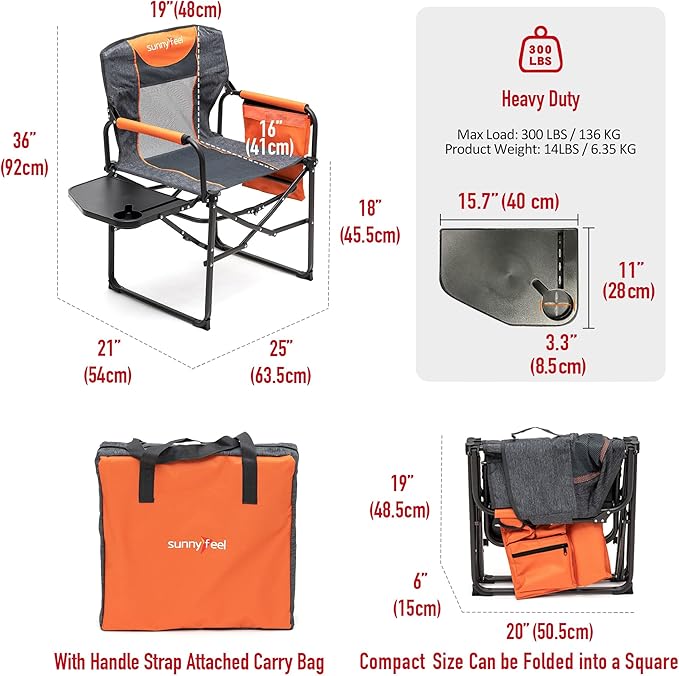 SUNNYFEEL Camping Directors Chair Heavy DutyOversized Portable Folding Chair with Side Table Pocket for Beach FishingTripPicnicLawnConcert Outdoor Foldable Camp Chairs