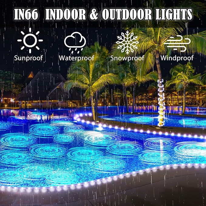 50Ft 600 LED Rope Lights Outdoor White Flexible Tube Light Waterproof Plug in 8 Modes Timer Memory Permanent String Lights for TreePool Bedroom Fence Garden Indoor Outside Decorations