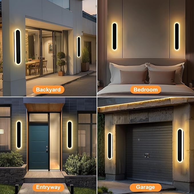 2-Pack 32in LED Outdoor Wall Light Fixtures IP65 Waterproof Modern Outdoor Wall Sconces Black Linear Exterior Light Fixtures 3000K-6000K LED Porch Lights for House Patio Courtyard Balcony