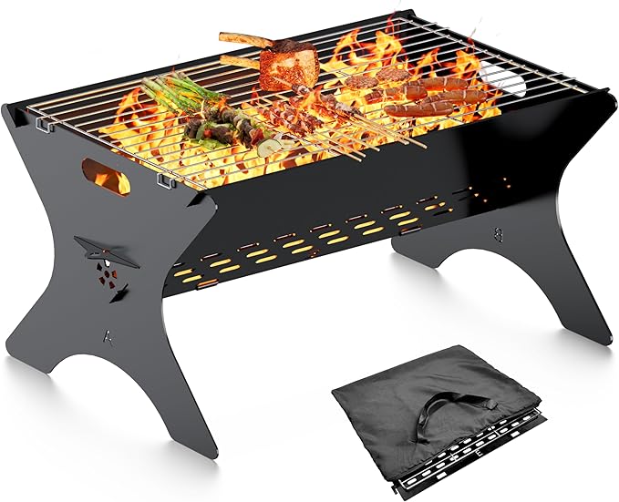 Camping Campfire Grill 16Lx12D Portable Folding Charcoal Grills Backpacking BBQ Grill with Carry Bag Outdoor Fire pit for Camping Picnic Bonfire Patio Backyard