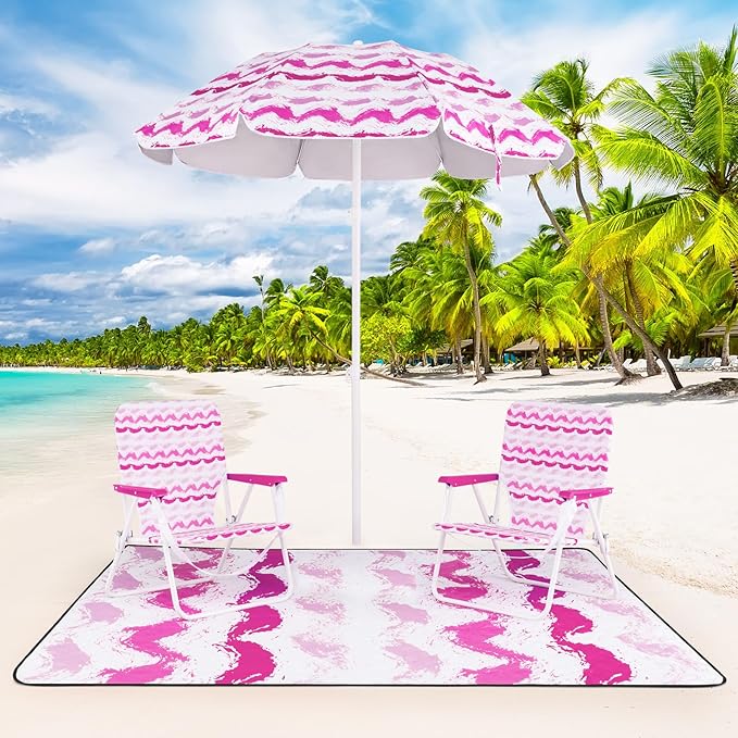 Tangkula 4 Pieces Beach Chair Set 2 Backpack Beach Chairs with Umbrella &amp Blanket Cup Holder &amp Armrests UPF50+ Folding Beach Umbrella with Tilt Adjustment Carrying Bag &amp Sand Anchor (P