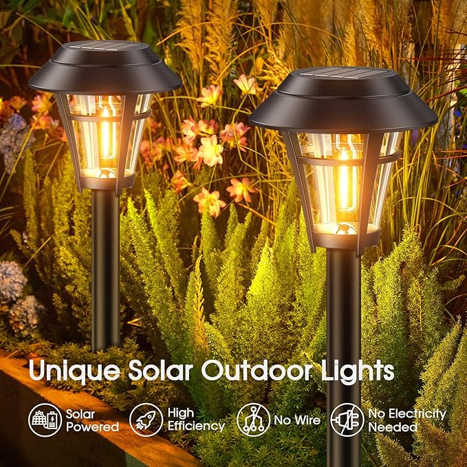 LETMY Solar Pathway Lights Outdoor 10 Pack Solar Lights Outdoor Waterproof Auto On/Off Solar Powered Garden Landscape Path Lights Outdoor Solar Lights for Yard Lawn Patio Walkway Driveway
