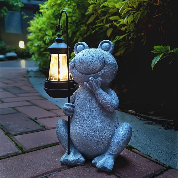 Frog Solar Garden StatuesResin Frog Figurine Decorations with Solar Lights Lantern Outdoor Figurines Lawn Garden Statue Decor Art for LawnYardBalcony OrnamentGift for Home Mom.