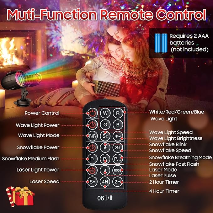 3-in-1 Christmas Projector Lights Outdoor Dynamic Snowflakes + Ocean Wave Water Pattern + Red/Green Laser Light Show IP65 Waterproof Remote Projector for Yard Holiday Decor