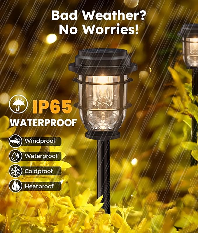 Bright Solar Pathway Lights Outdoor 6 Pack Waterproof IP65 Auto On/Off Solar Powered Garden Lights for Yard Lawn Walkway Landscape Pool Outside - 3-in-1 Hanging Tabletop &amp Stake Lighting