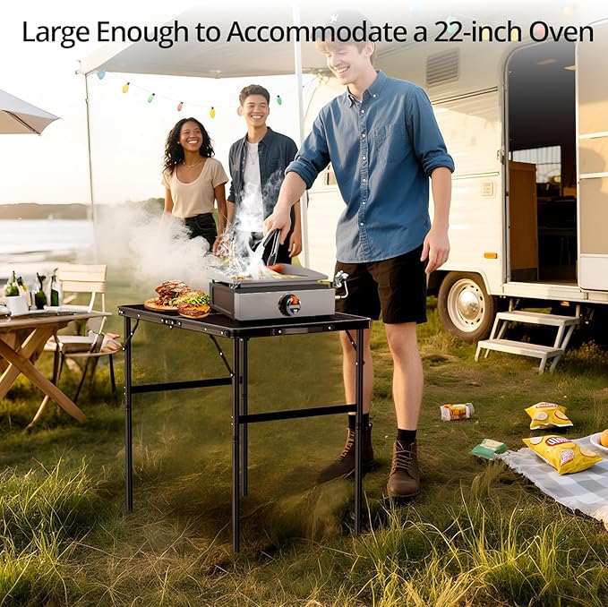 Anbte Portable Grill Table Max 29.5 2 Adjustable Heights Folding Camping Table with Heat-Resistant Mesh Tabletop &ampPortable Handle Waterproof for Cooking BBQ Outdoor Patio 31 X 22 Black