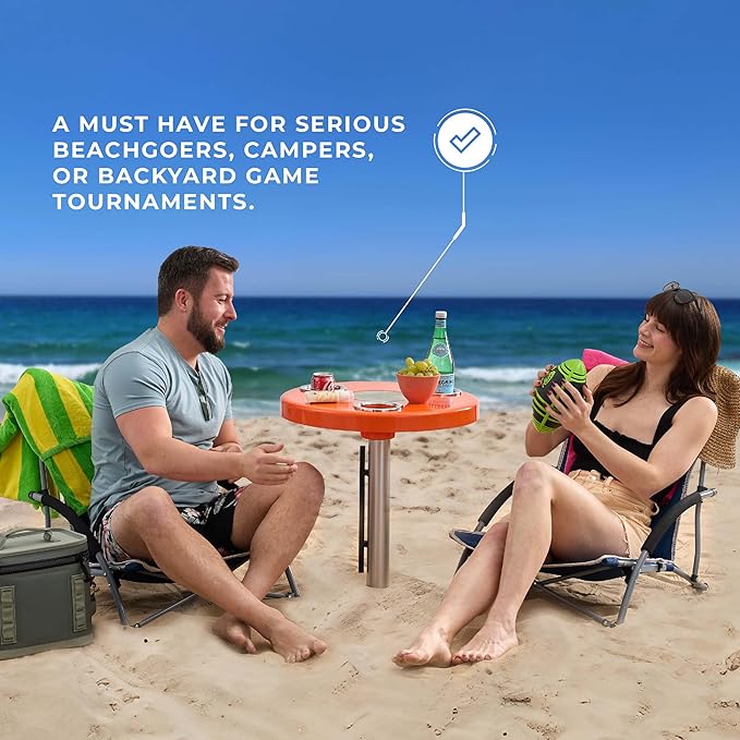 Manufacturers' Select ITC Beach Table with Sand Bar Auger Post Durable Beach Accessory Yard Campground Glamping in and Out of The Water. (Orange 31 Sand Bar)