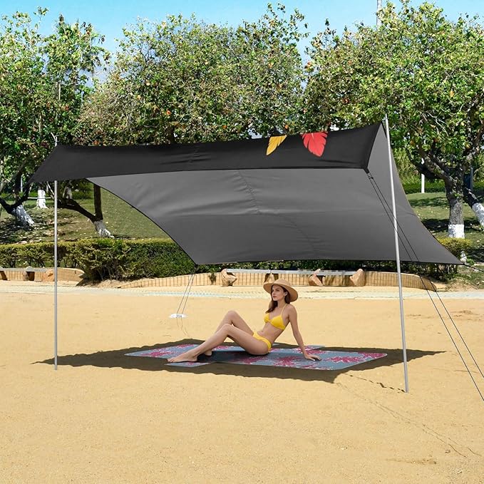 Retro Exquisite Rhinoceros Beach Tent Camping Sun Shelters Portable Outdoor Canopy Sun Shade for Camping Trips Fishing Backyard Fun or Picnics Easy Setup with Carrying Bag