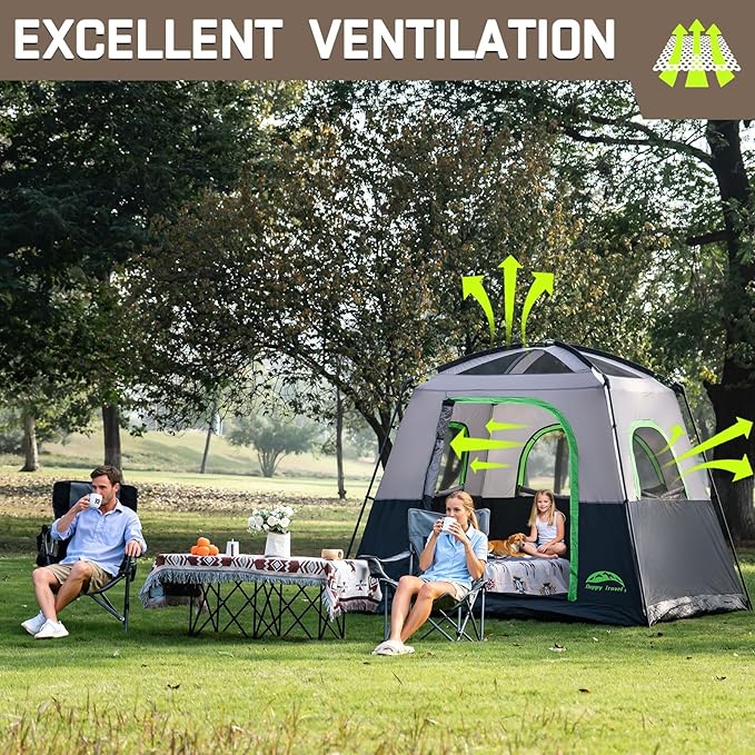 Happy Travel Tent 4 Person Tents for Camping Waterproof Easy Setup Camping Tent with Top Rainfly Portable Tall Cabin Tent with 4 Mesh Windows and Carry Bag for Outdoor Camping &amp Hiking
