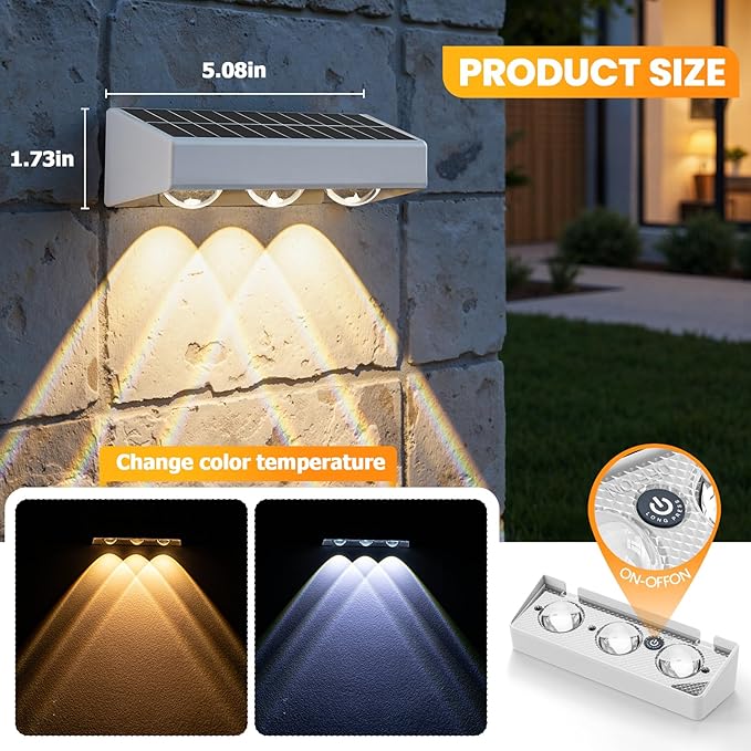 NIORSUN Solar Fence Lights8 Pack Solars Deck LightRGB ColorOutdoor Bulb Waterproof Led IP65Power Patio Lamp with Lenses for Outside/Backyard/Railing/Yard(White)