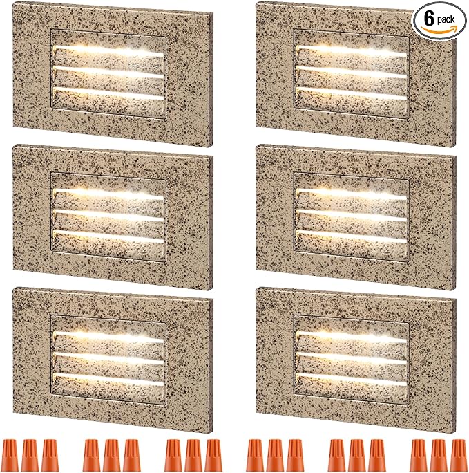 LEONLITE 3CCT Line Voltage 120V LED Step Lights 5W Dimmable 5%-100% 3000K/4000K/5000K Selectable Indoor Outdoor Stair Light Die-cast Aluminum CRI90 ETL Listed Pebble Grey Pack of 6