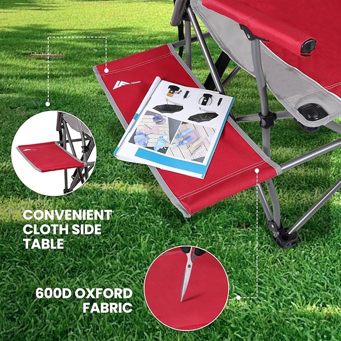 Ablazer Camping Chairs with Side Table Support 300 LBS Lawn Chairs for Adults Heavy Duty Folding Chairs for Outside Camping RV Trip (Red)