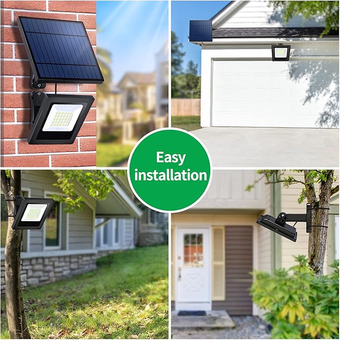 Solar Lights Outdoor Solar Powered Flood Lights Weatherproof Dusk to Dawn Led Solar Security Wall Lights with 16.4Ft Cable for Outside Garden Garage Landscape 2 Pack