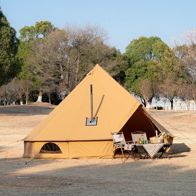 Cotton Canvas Bell Tent with Stove Jack Roomy Yurt for Family Glamping Camping 4 Season Tent with Zipped Removable Floor