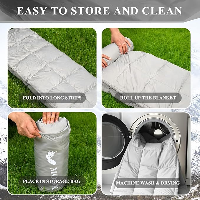 MOOX Down Camping Blanket Packable Backpacking Camping Quilt Outdoor Lightweight Warm Water Resistant Puffy Sleeping Bag Travel Hiking 55x79 Waterproof Camp Throw Blanket Gray Blue